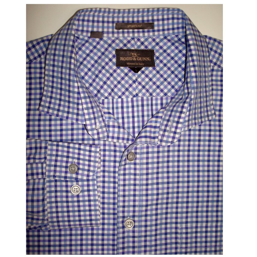 RODD & GUNN "Sports Fit" Blue, Purple, White Checked Long Sleeve Poplin Shirt